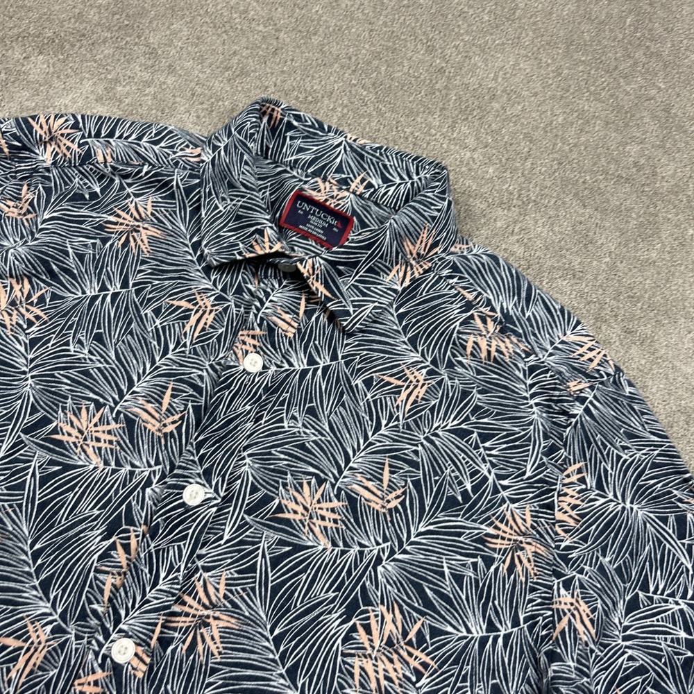 Untuckit Linen Shirt Mens Medium Slim Fit Button Up Blue Palms Floral Casual